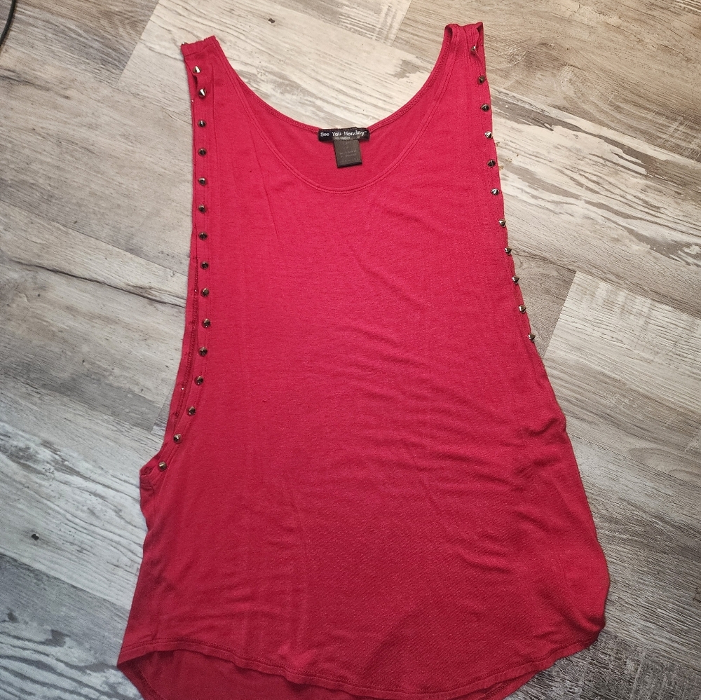 Red Sleeveless Spiked Top